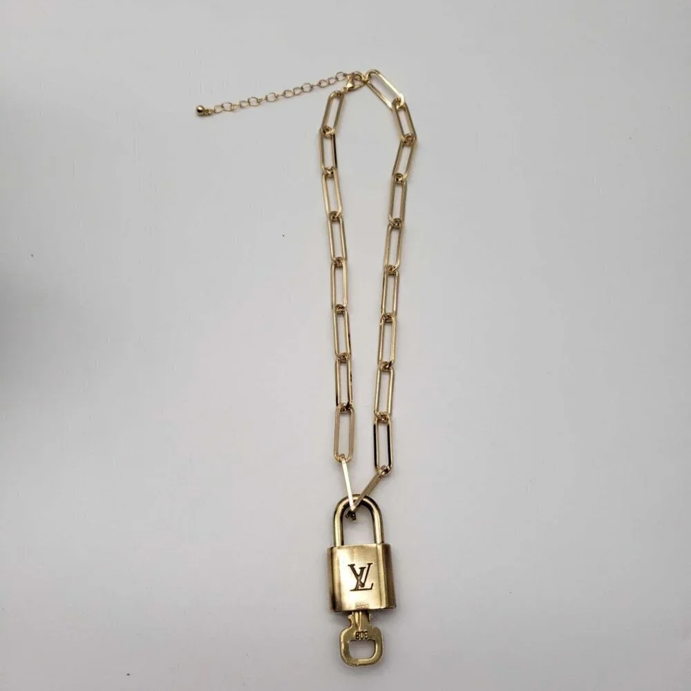 Authentic Louis Vuitton Lock and Key Gold Color with Gold Plated Chain Necklace - Picture 5 of 8